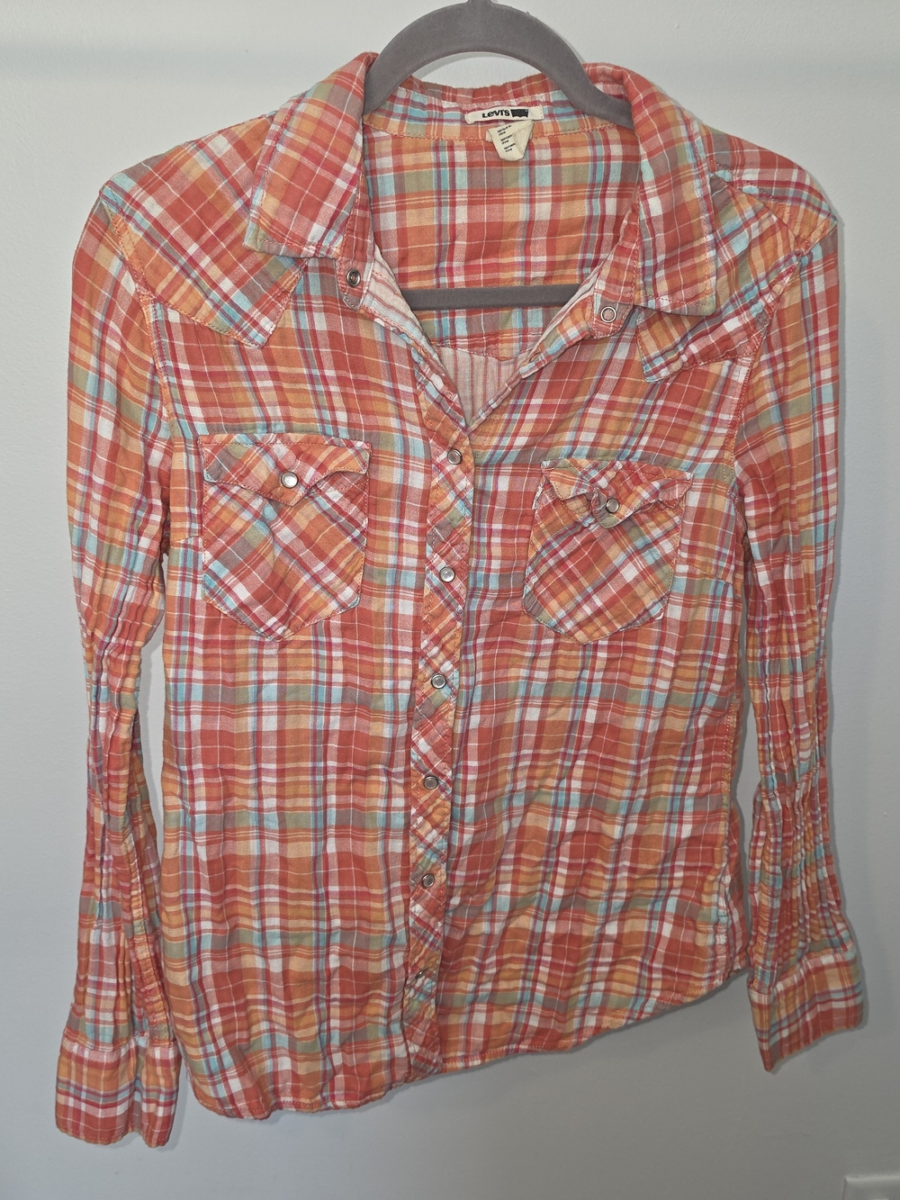 Levi's Women's Orange Plaid Button‑Front Shirt